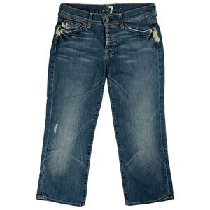 7 For All Mankind Boy Cut Crop Jeans‎ Size 28 Distressed Button Fly Capri